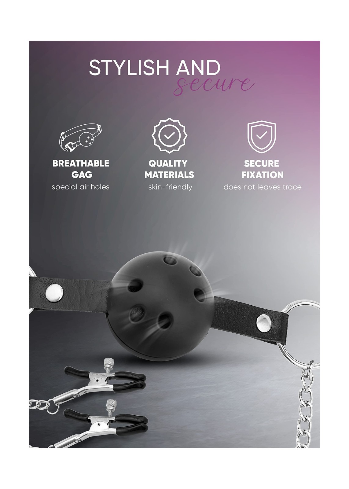 PASTOS Black Ball Gag for Sex Play, Adjustable Nipple Clamps Sensory Toys Wom...