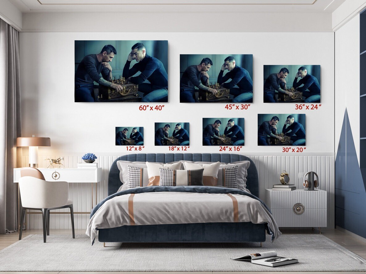 Super Soccer Stars Play Chess Messi vs Ronaldo Canvas Print