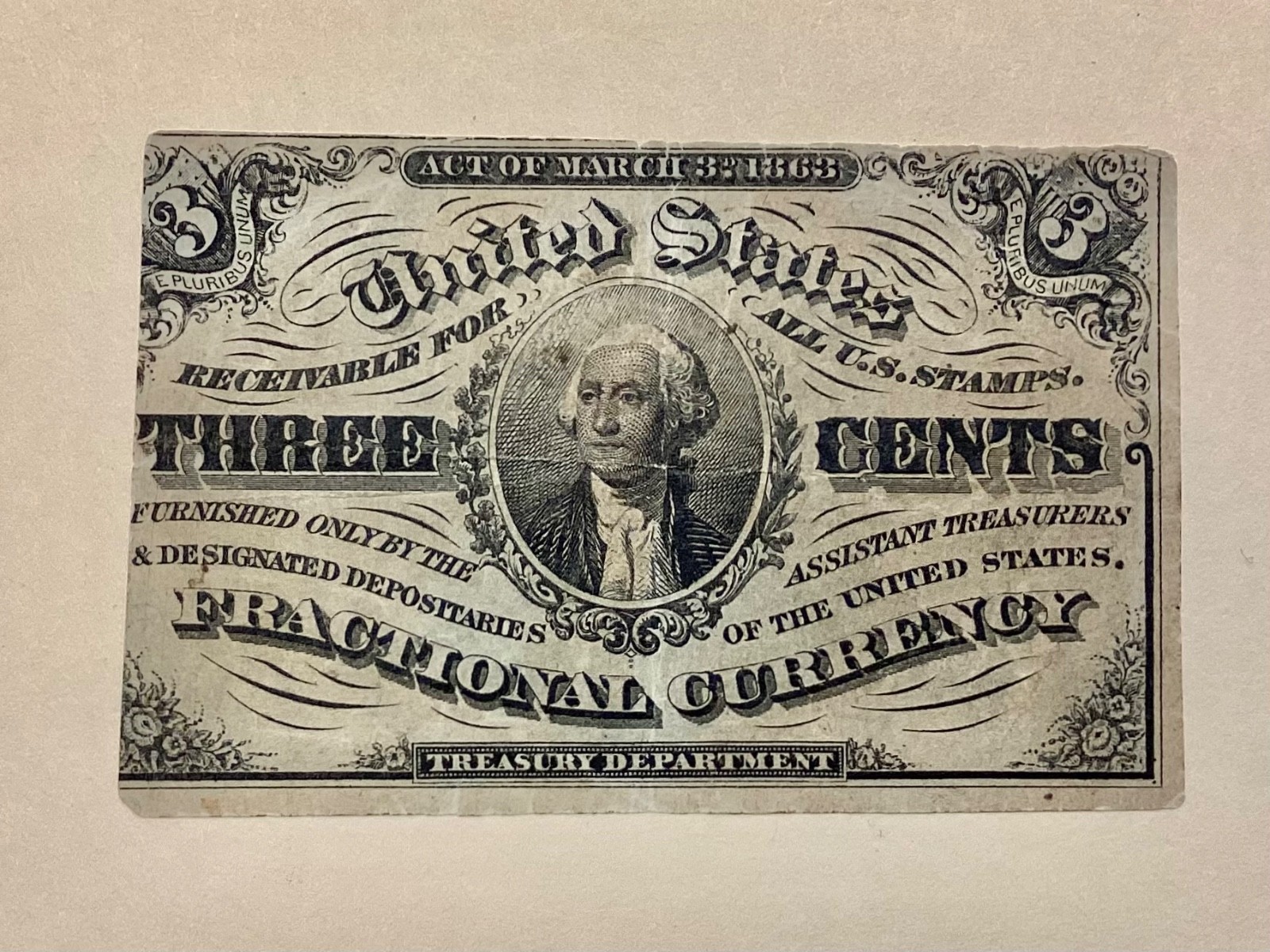 ~FR 1226  - THREE 3 CENTS FRACTIONAL CURRENCY NOTE