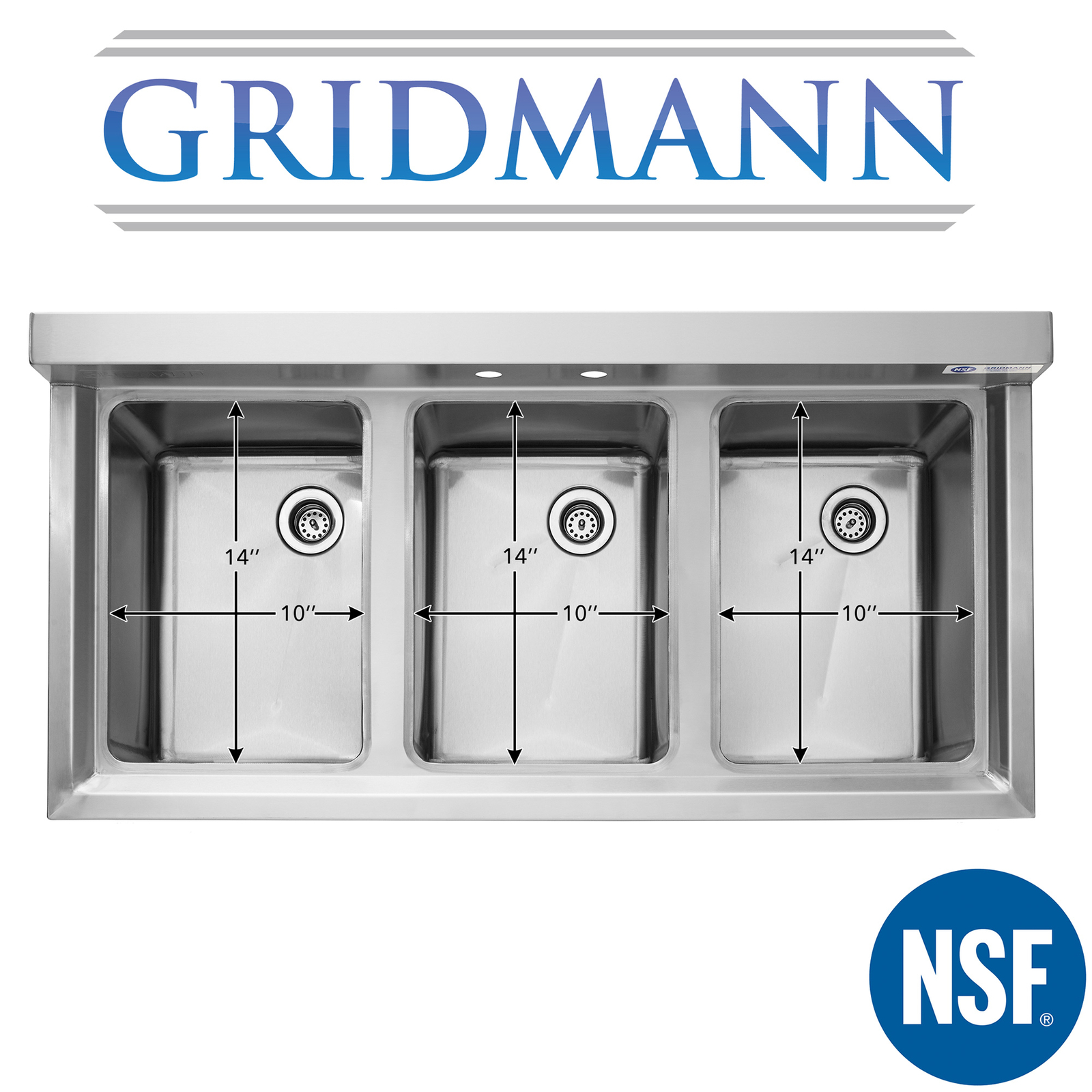 Three Compartment Commercial Kitchen Sink - Stainless Steel