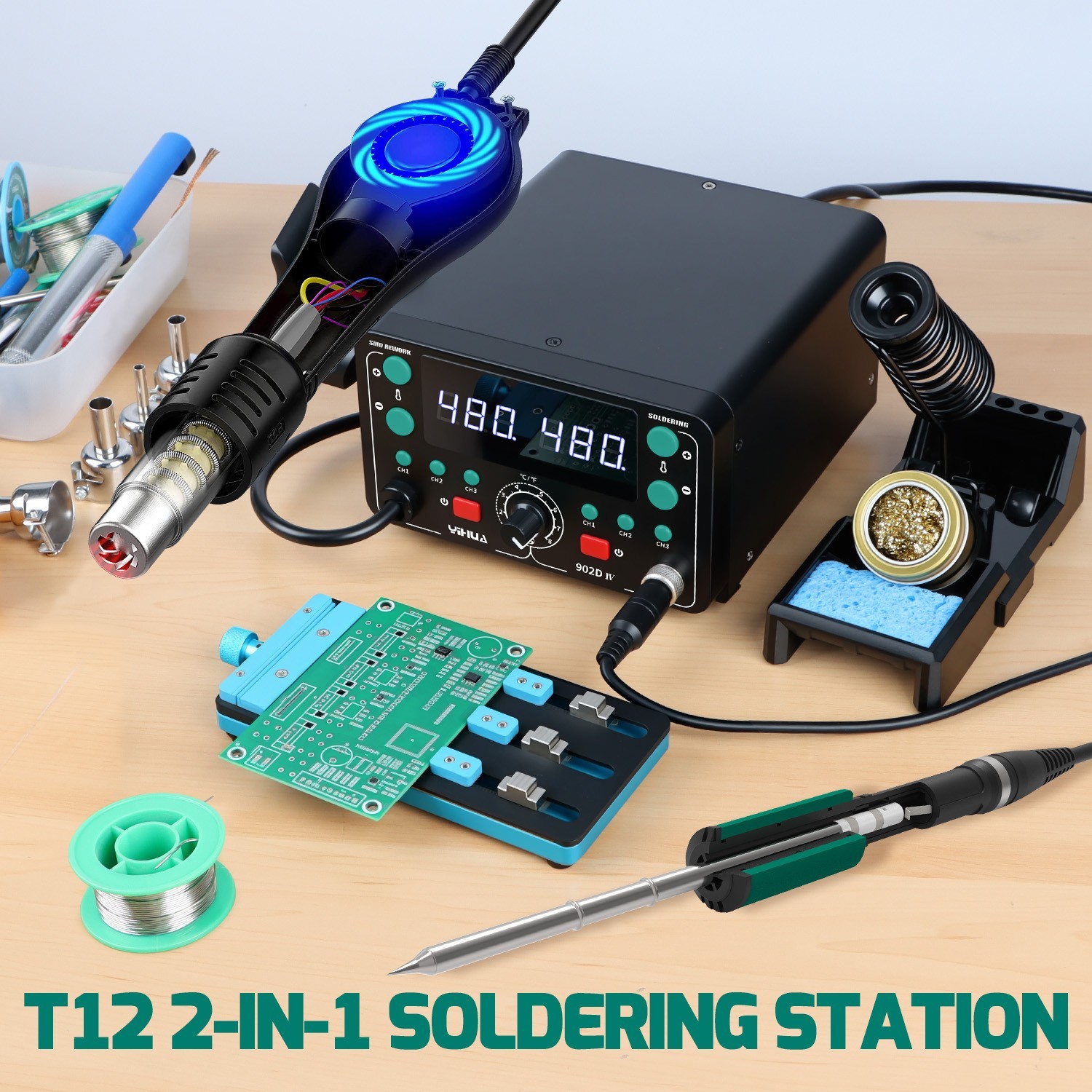 YIHUA 902D-IV 775W T12 Soldering & Hot Air Desoldering Rework Station Digital