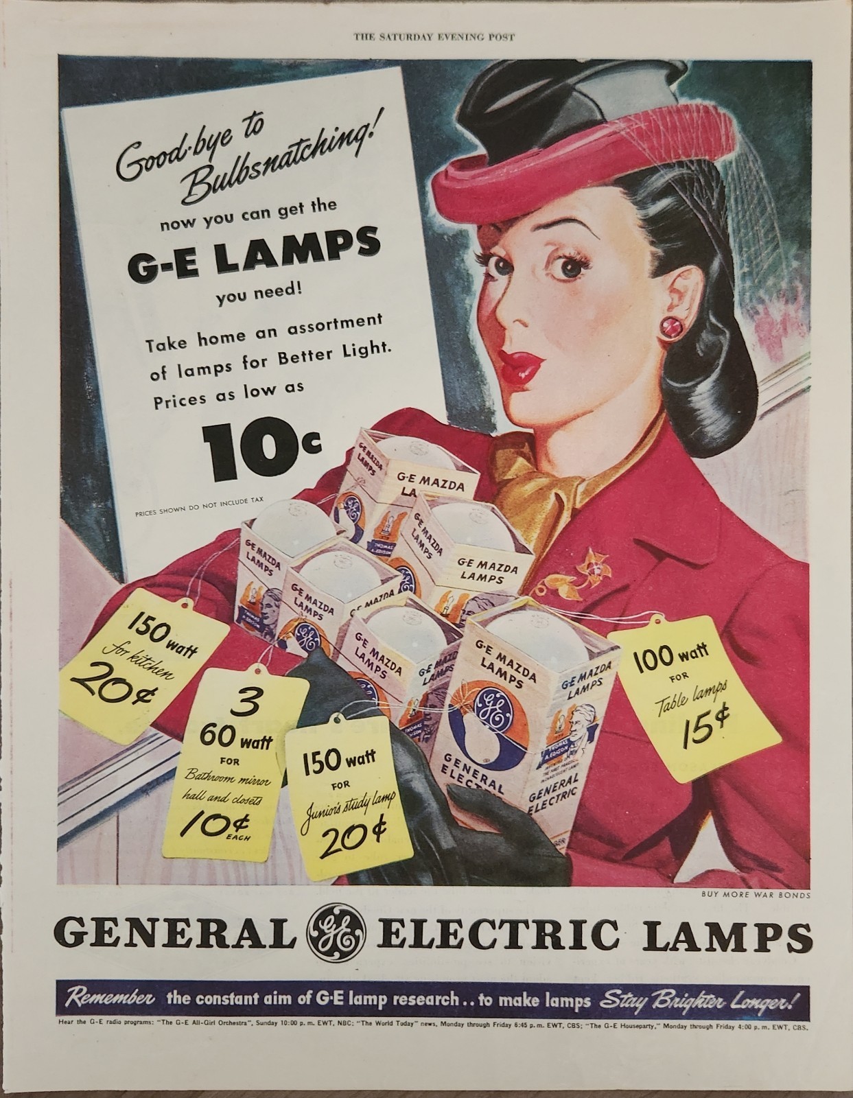 1945 GE General Electric Mazda Lamps Vintage Ad Good Bye to Bulbsnatching