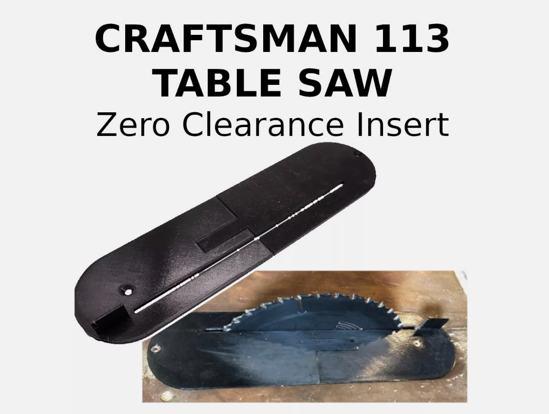Zero Clearance Throat Plate Insert for Craftsman Model 113 Table Saw 113.298240
