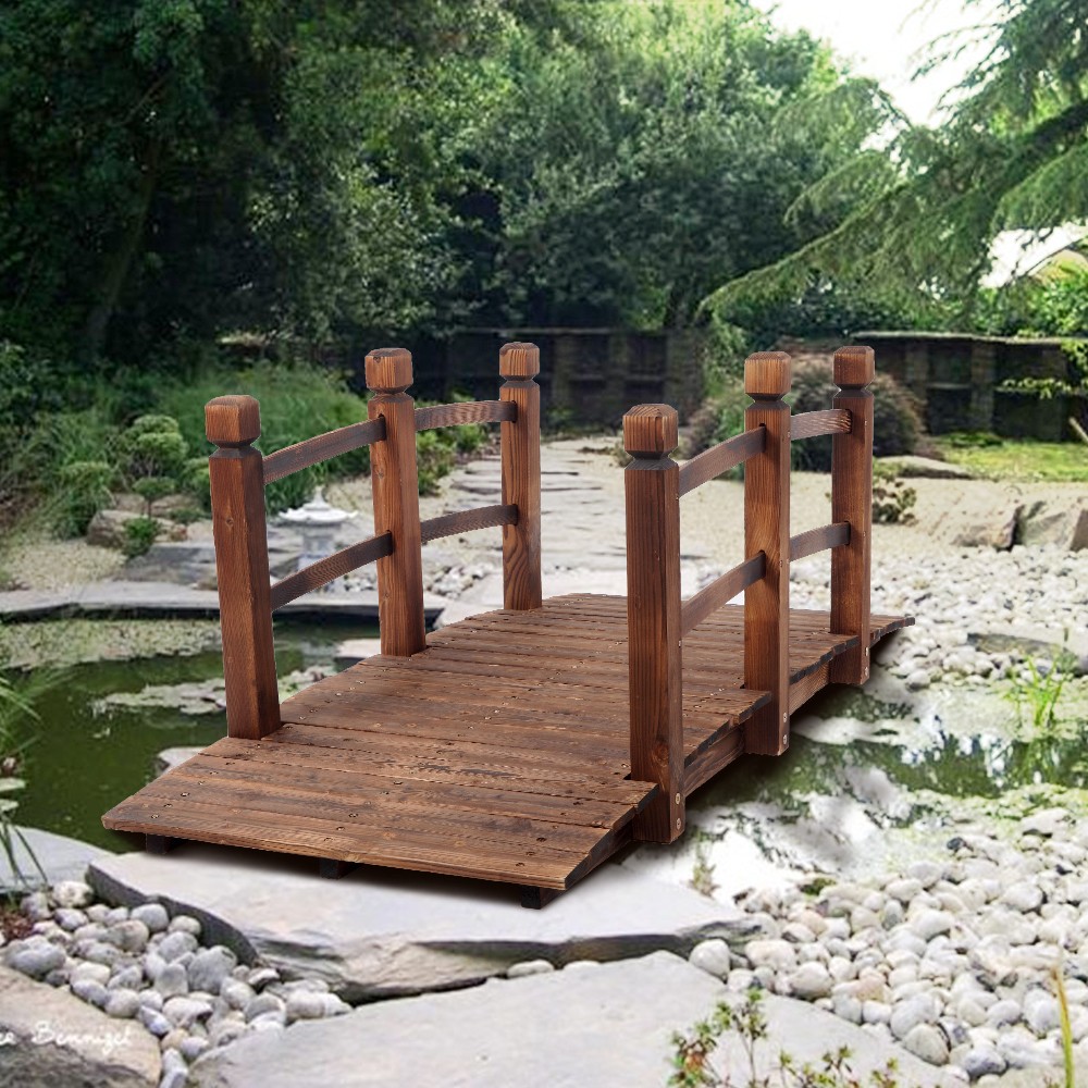 5ft Garden Bridge Classic Wooden Arch w/ Safety Rails Footbridge Decorative Pond