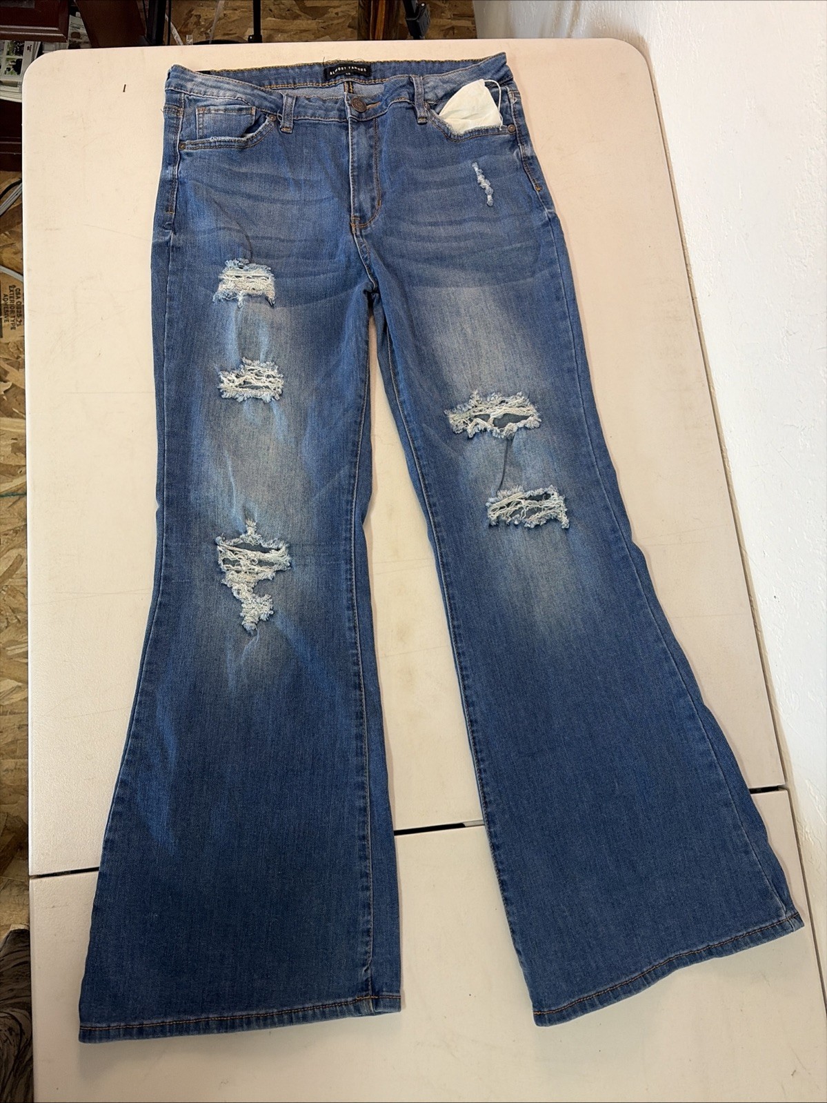 Almost Famous Blue Distressed Ripped Flared Jeans Size 13