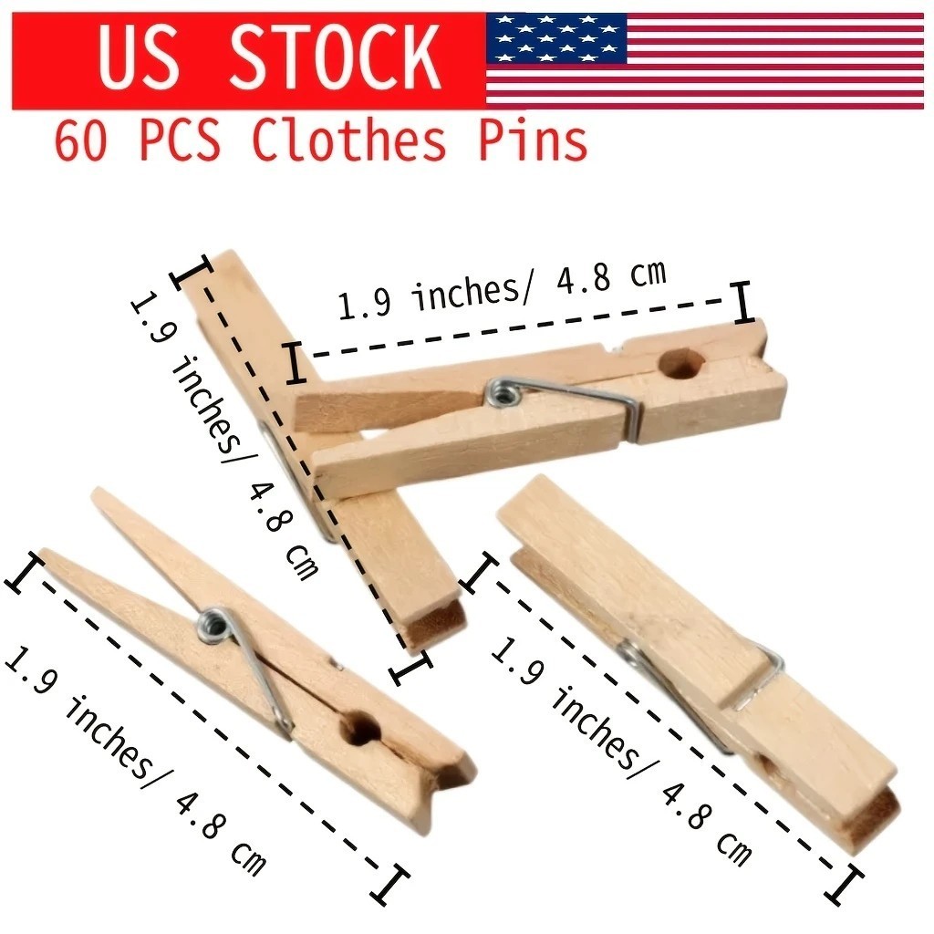 60X Wood Wooden 2 Inch Clothespins Laundry Clothes Pins Crafts Photos Pins US