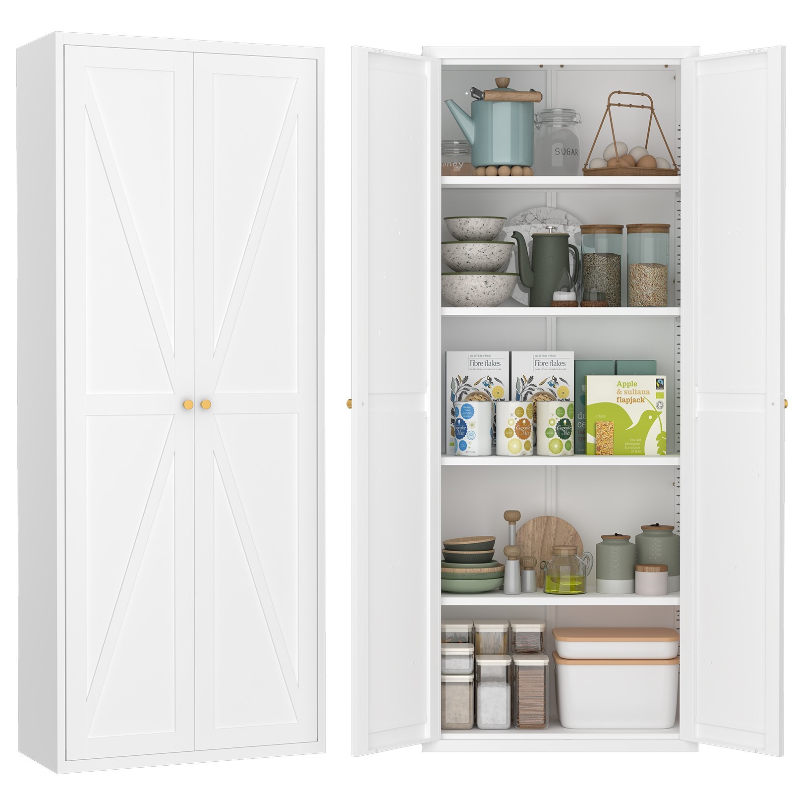 71" Tall Metal Kitchen Pantry Storage Cabinets with Doors and Shelves, Cupboard