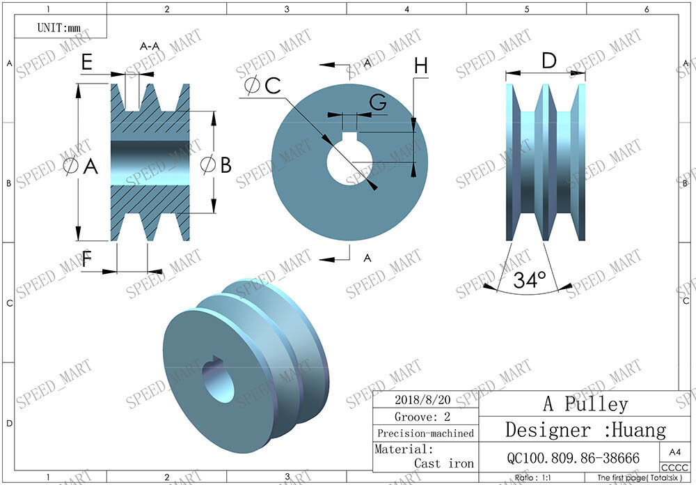A Type Belt Pulley Double V Groove Bore 19-28mm OD 120mm for Power Motor Engine