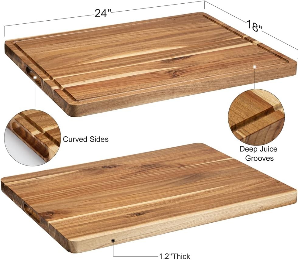 Extra Large Cutting Board Acacia Wood Cutting Board w/ Grip Handles Juice Groove
