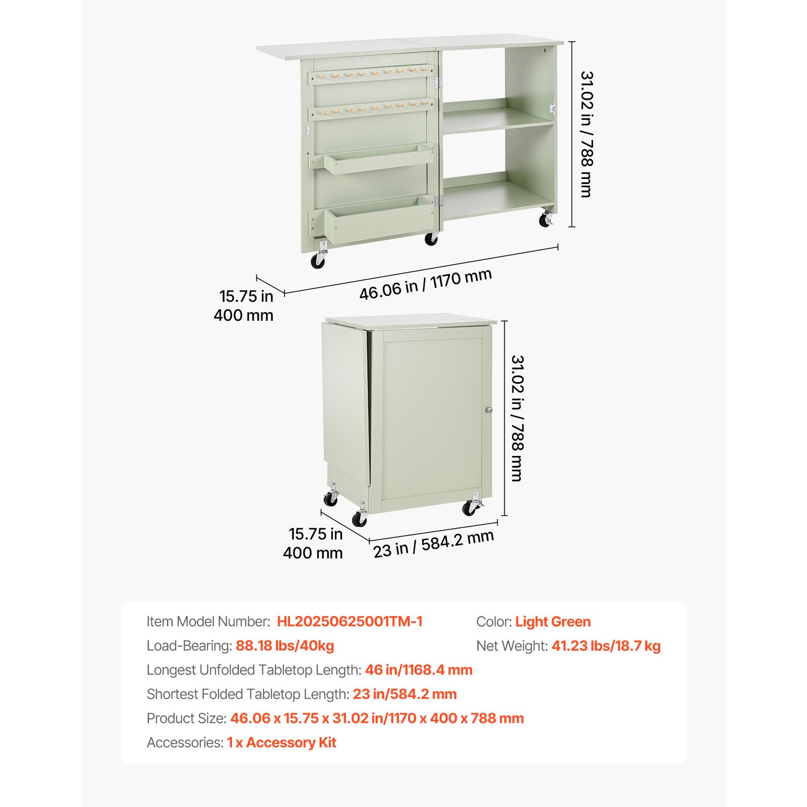 Uimoso Folding Multipurpose Sewing Table with Compact Design, Light Green