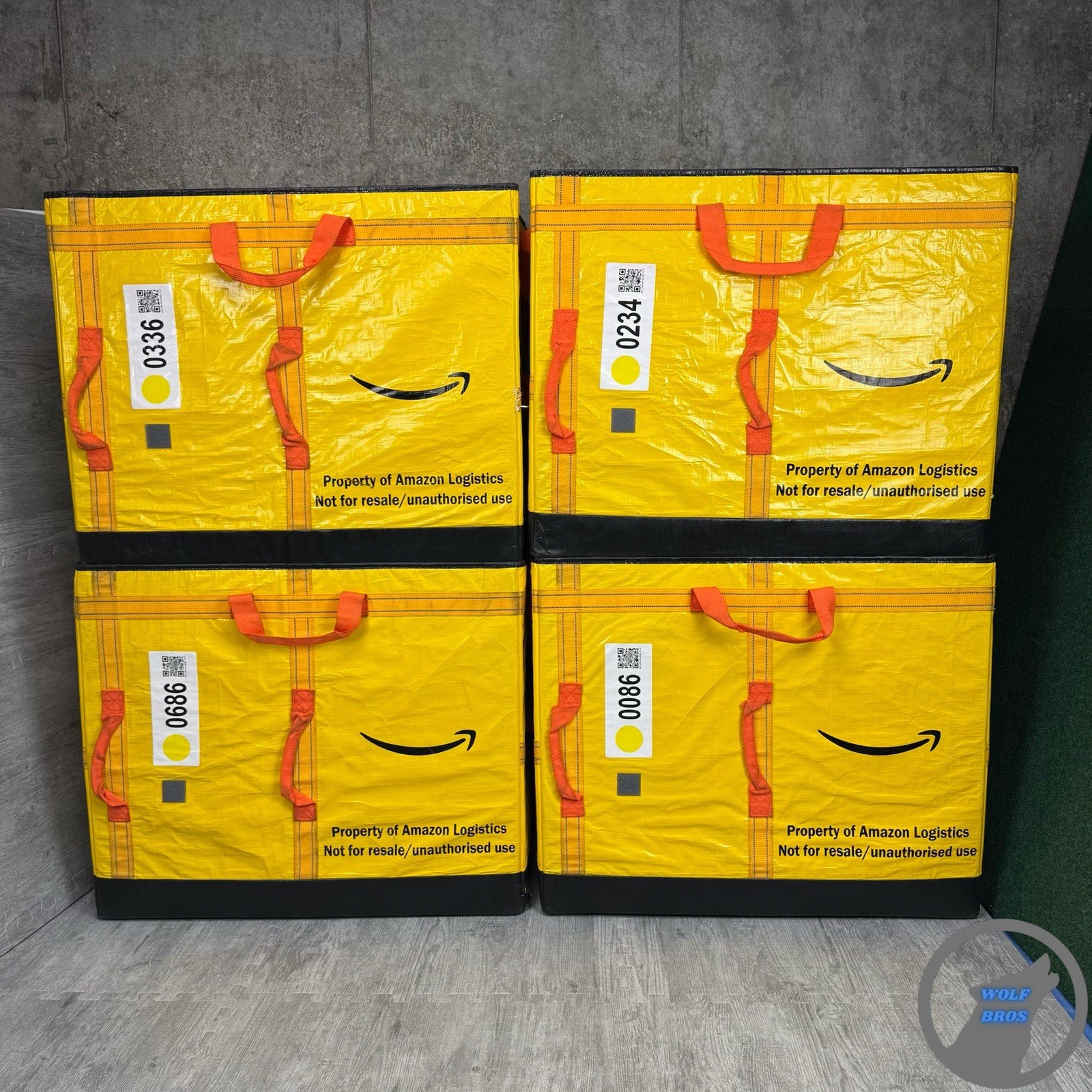 LOT OF 4 PREMIUM AMAZON COURIER DELIVERY CURRENT STYLE TOTE BAGS 28x24x20 YELLOW