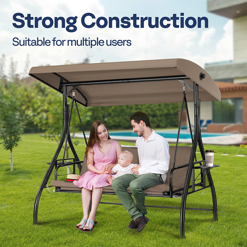 3-Seat Outdoor Converting Swing Chair w/ Canopy Outdoor Porch Swing Chair &Stand