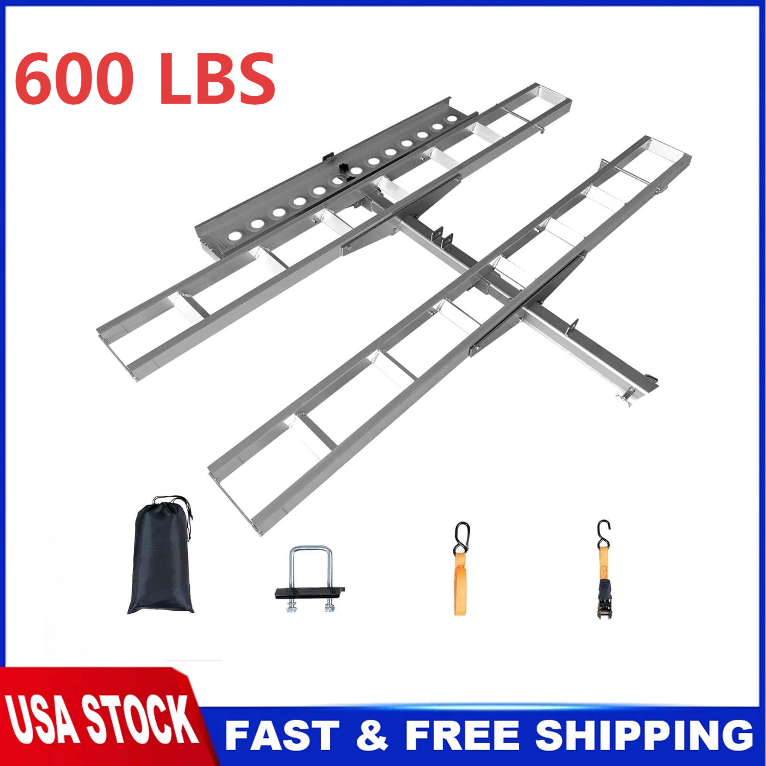 Dual Motorcycle Carrier Scooter Dirt Bike Hitch Mount 600LBS Rack Ramp Hauler us