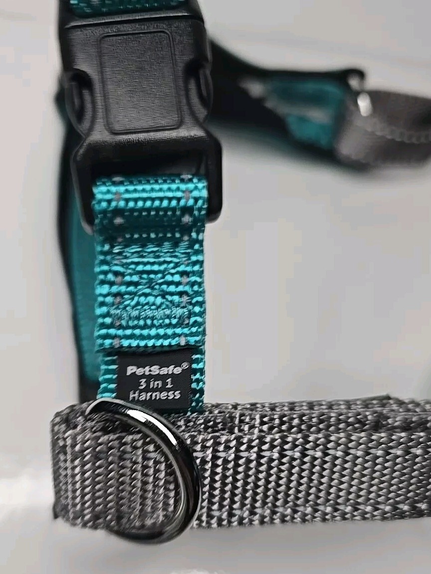 PetSafe 3 in 1 Dog Harness-MEDIUM-Teal-No Pull Design-Car Restraint-Reflective