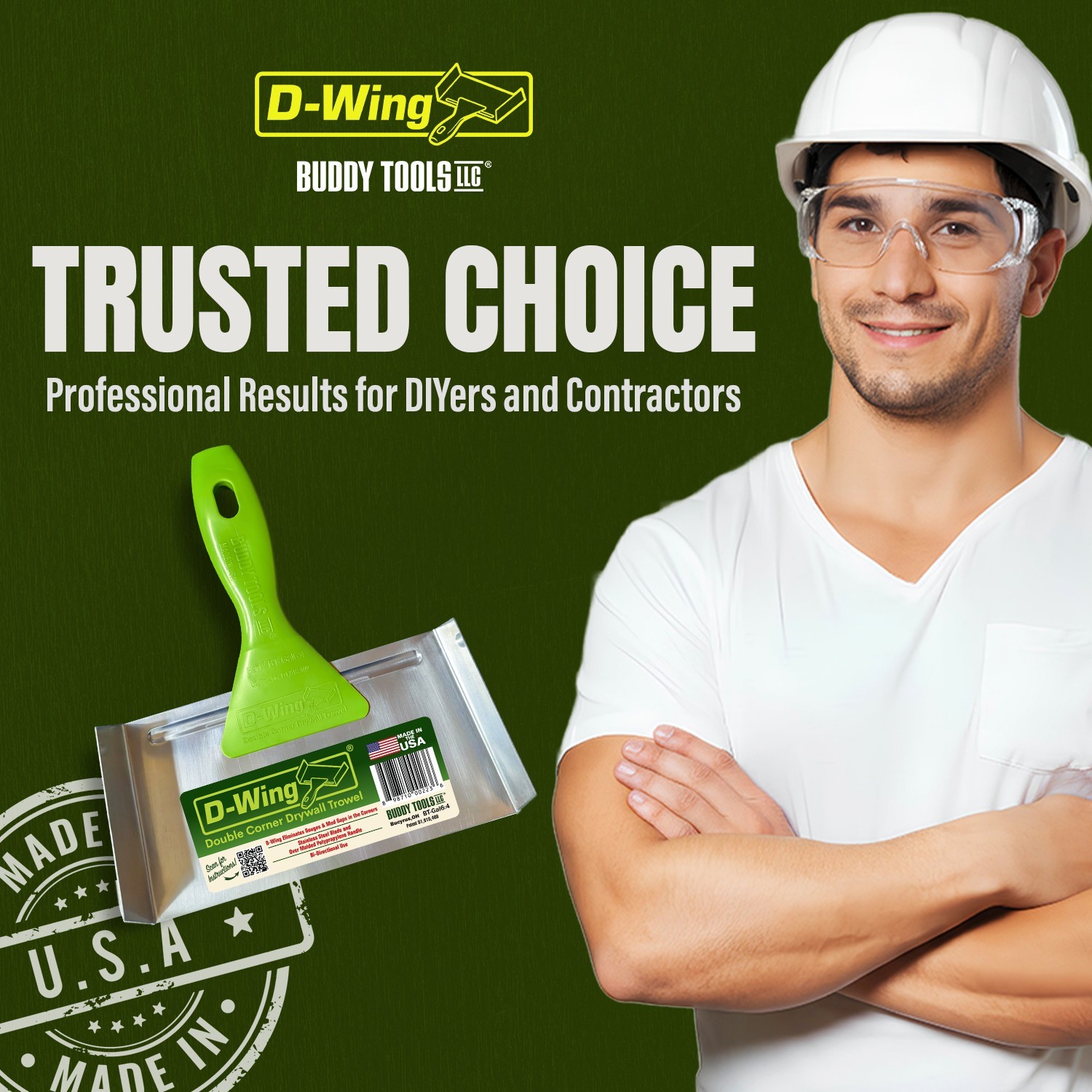 Buddy Tools D-Wing Corner Trowel – 7.5” Stainless Steel for Inside Corners - NEW