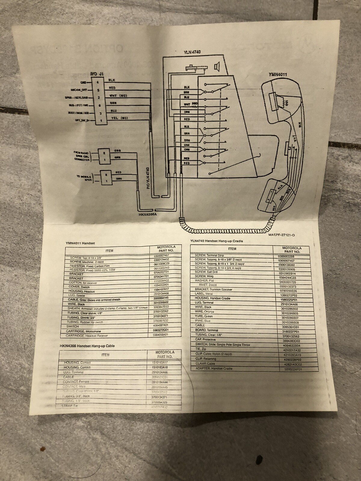 Motorola MCS2000 2-way Radio Privacy Handset Hang-up Cup Model YLN1149A