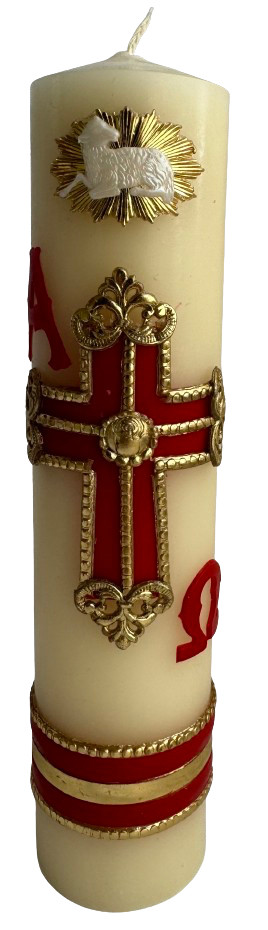 8"x2" Cirio Pascual Alfa & Omega Con Cruz Y Decoración en Cera Easter Lent Holy