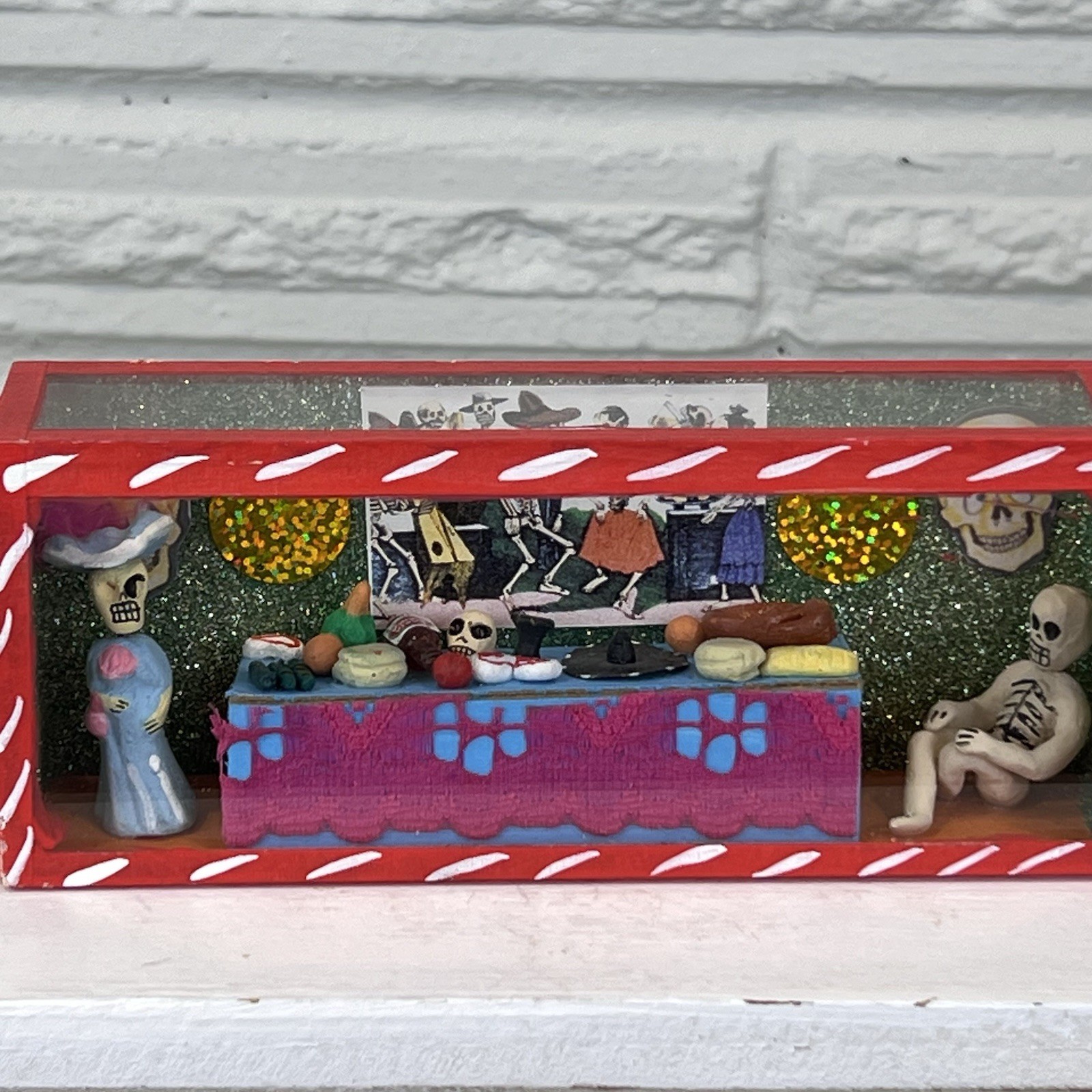 Mexican Day of the Dead Shadow Box Diorama Folk Art 2.5” by 6”