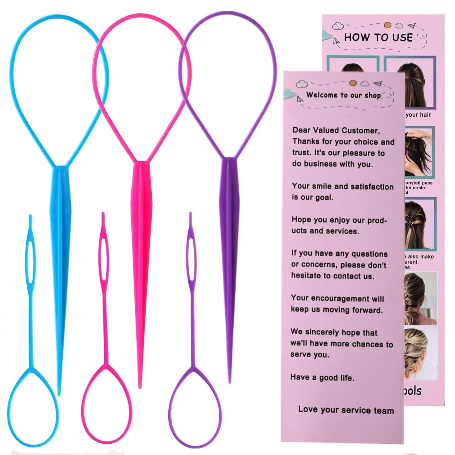 6pcs Topsy Tail and Hair Loop Styling Tool Set - Ponytail Makers, French Braid