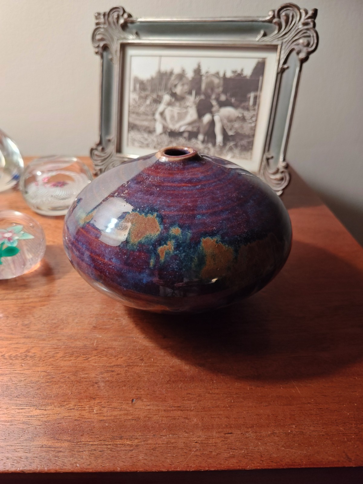 VIVIKA & OTTO HEINO GLOSSY WEED VASE POT PURPLE WITH BROWN & GREEN HUES