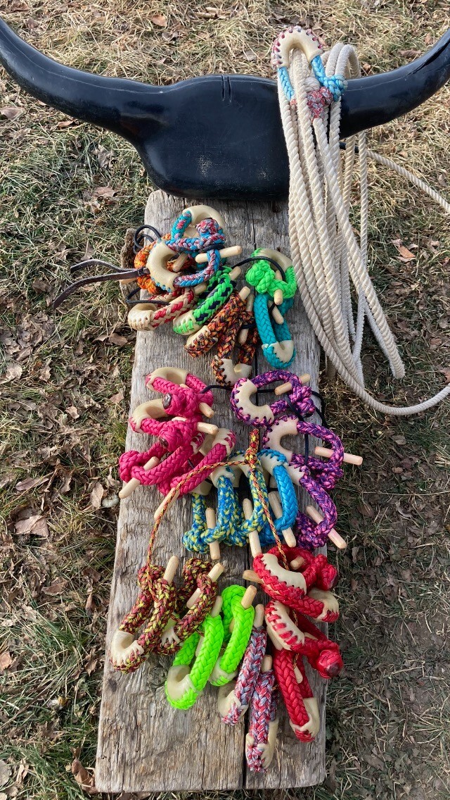 TURQUOISE n BLACK 10 Plait Pryor ParaCord Hondo w/ Bull Rawhide Burner Buckaroo