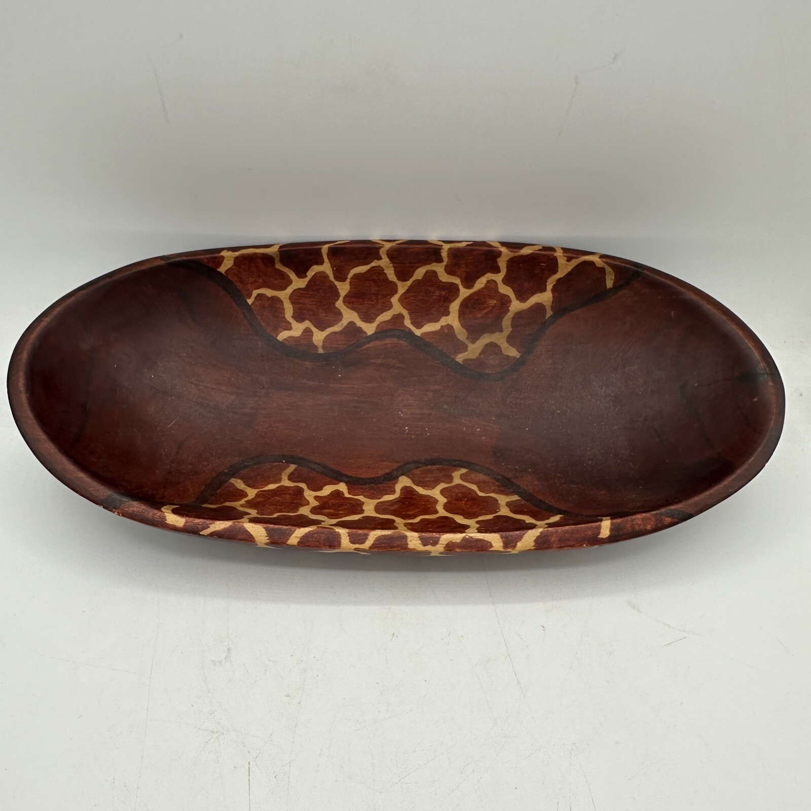 African Wooden Bowl Hand Carved From Kenya 11.5" x 5.5" Hand Painted Vintage