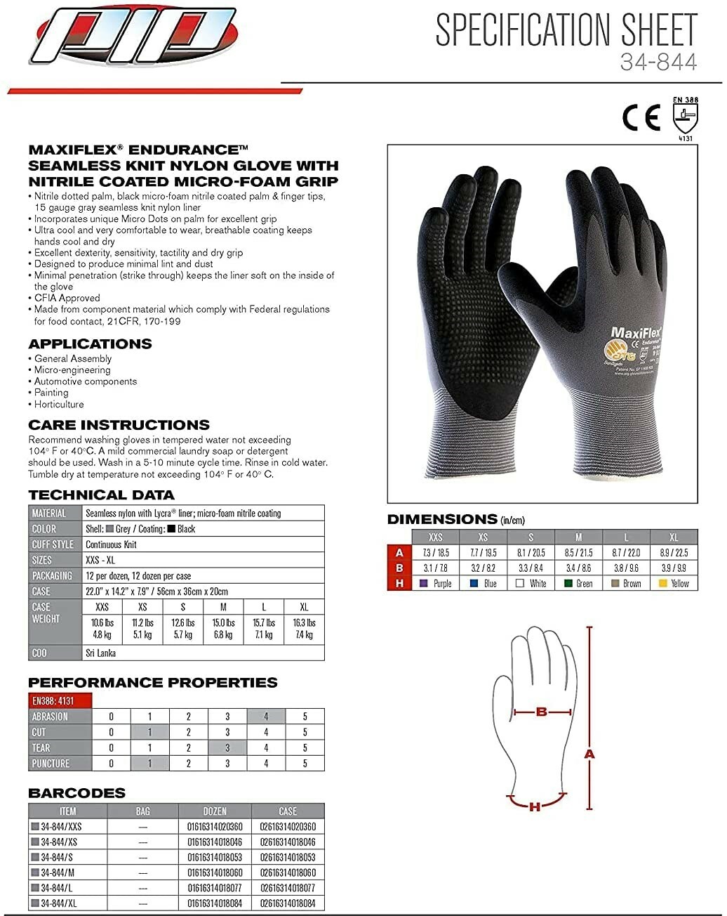 34-844 MaxiFlex MicroFoam Dotted Palm Nitrile Grip Coated PROTECTIVE WORK GLOVES