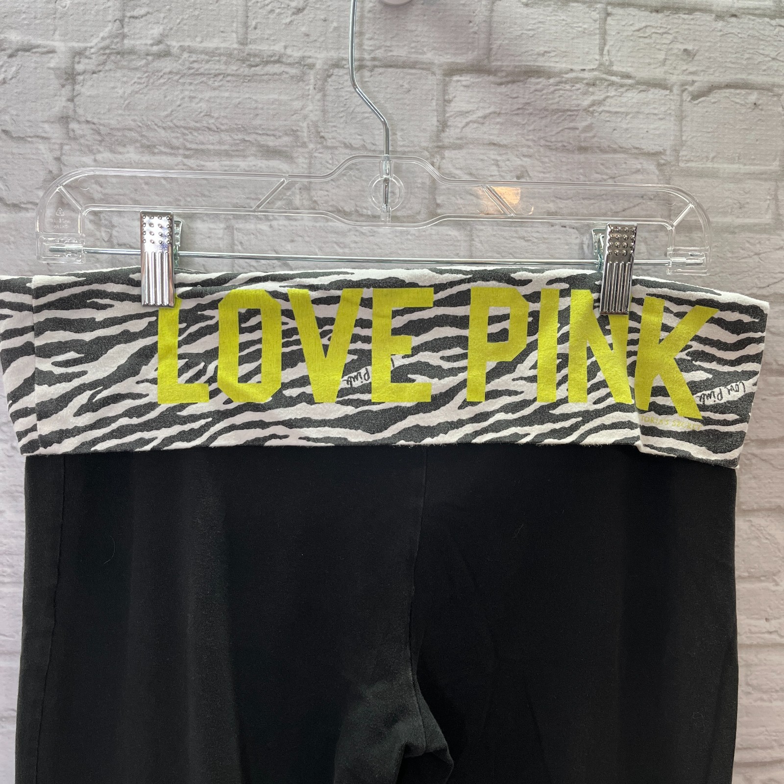 Y2K Victoria's Secret PINK Vintage Foldover Yoga Pants Flare Green Zebra L