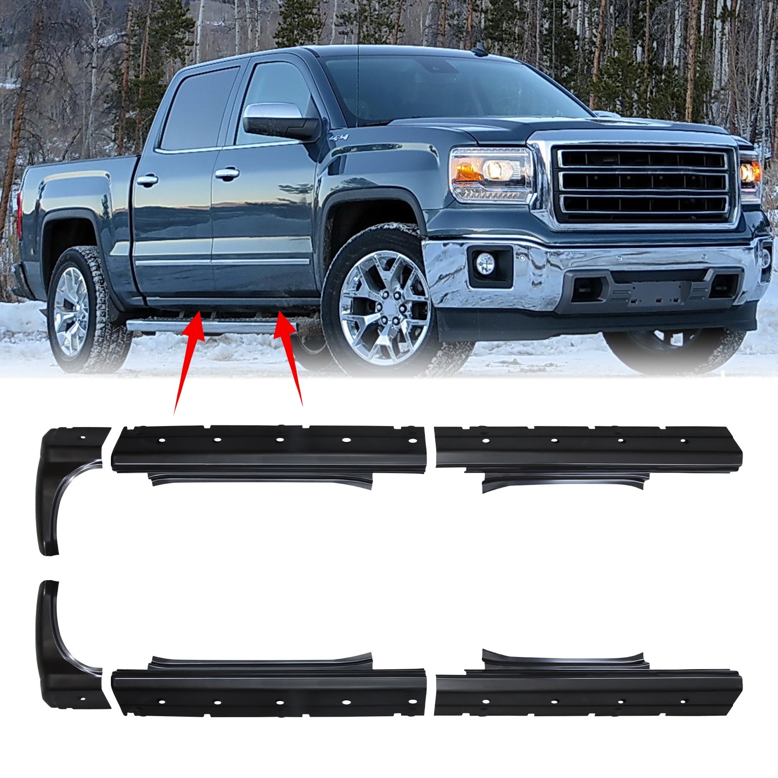 Pair Rocker Panels & Cab Corners For 14-18 Chevy Silverado GMC Sierra Crew Cab