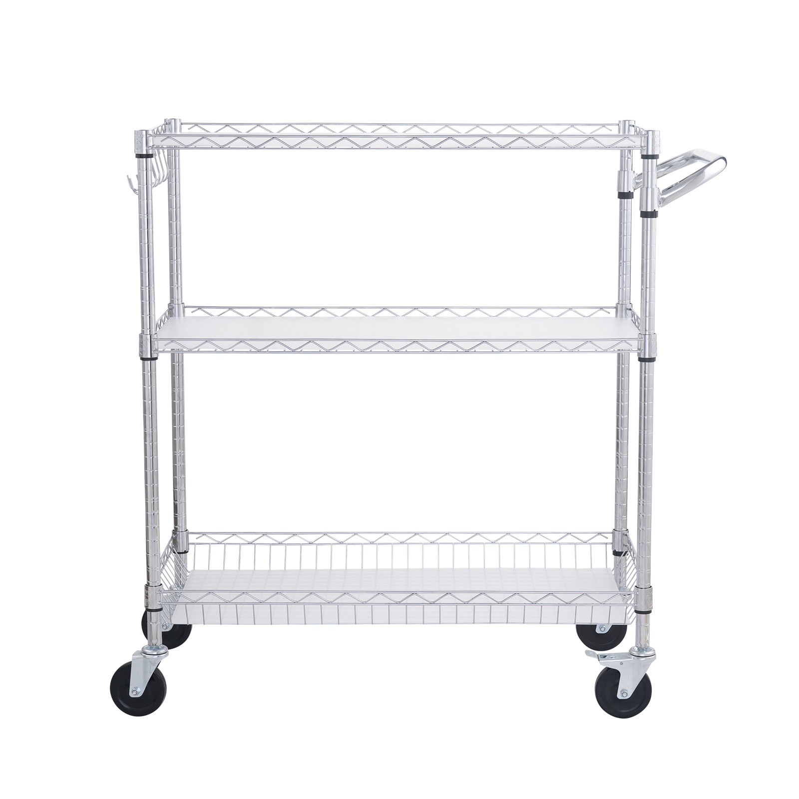 VEVOR 3-Tier Utility Cart Rolling Cart on Wheels 35"x18"x40.9" 661 LBS 6 Hooks
