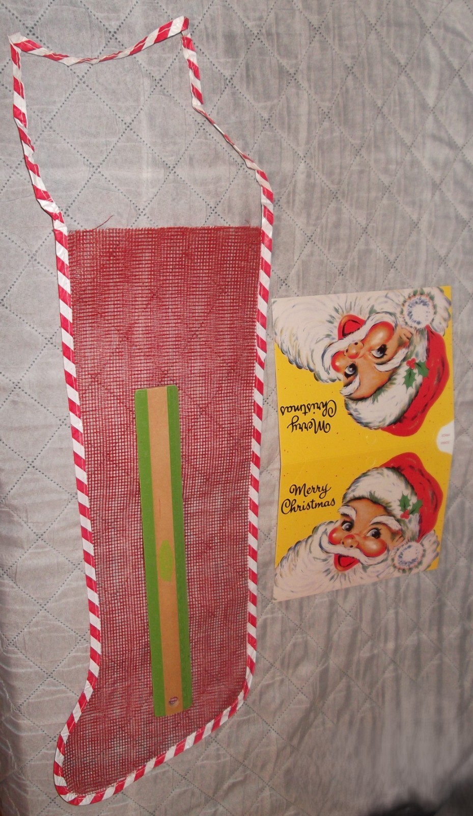 LARGE 20" Vtg Mesh Net XL Christmas Stocking W/Santa Header Unused Fillable NOS