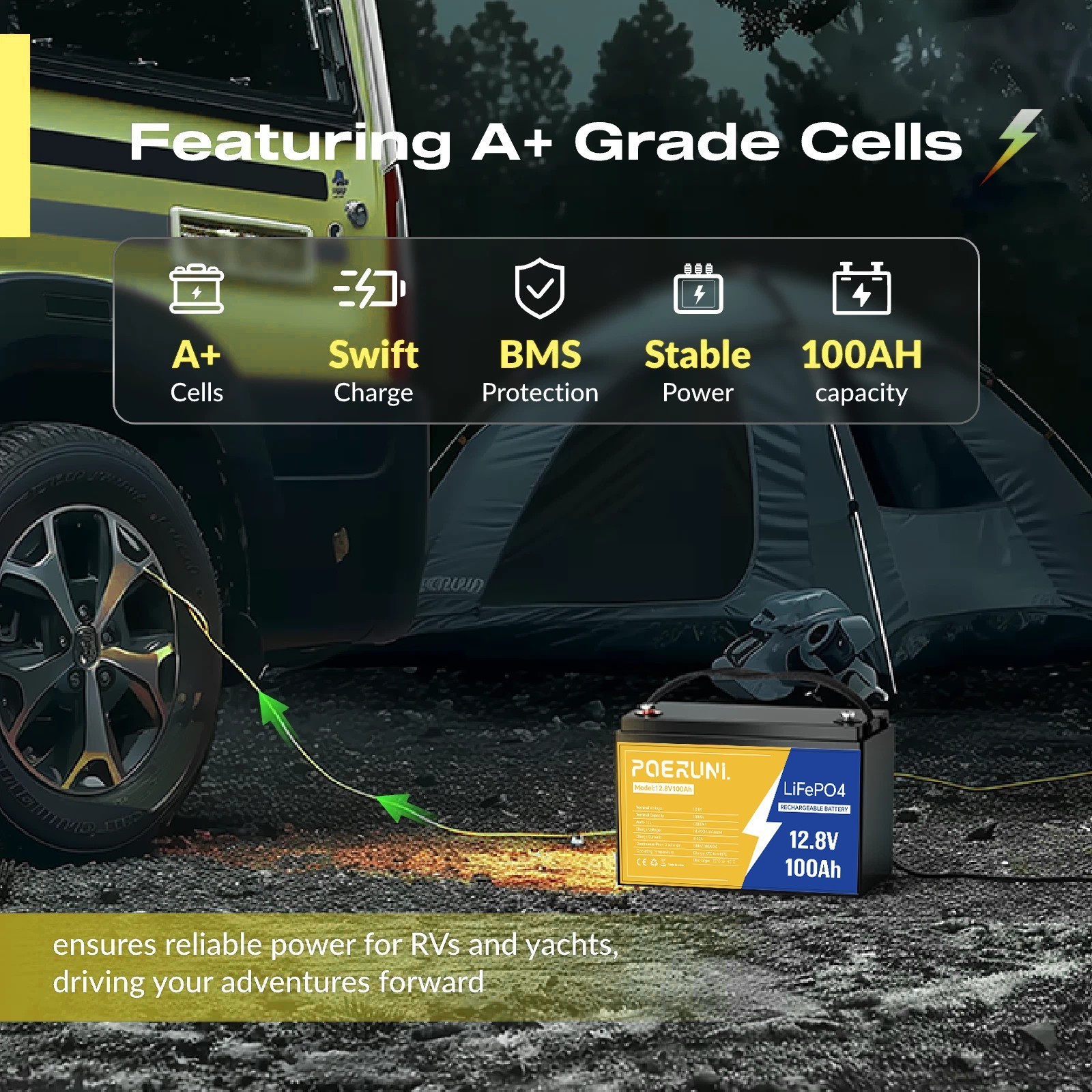 12V 100Ah LiFePO4 Lithium Battery 100AH BMS Solar Deep Cycle RV Camper Marine RV