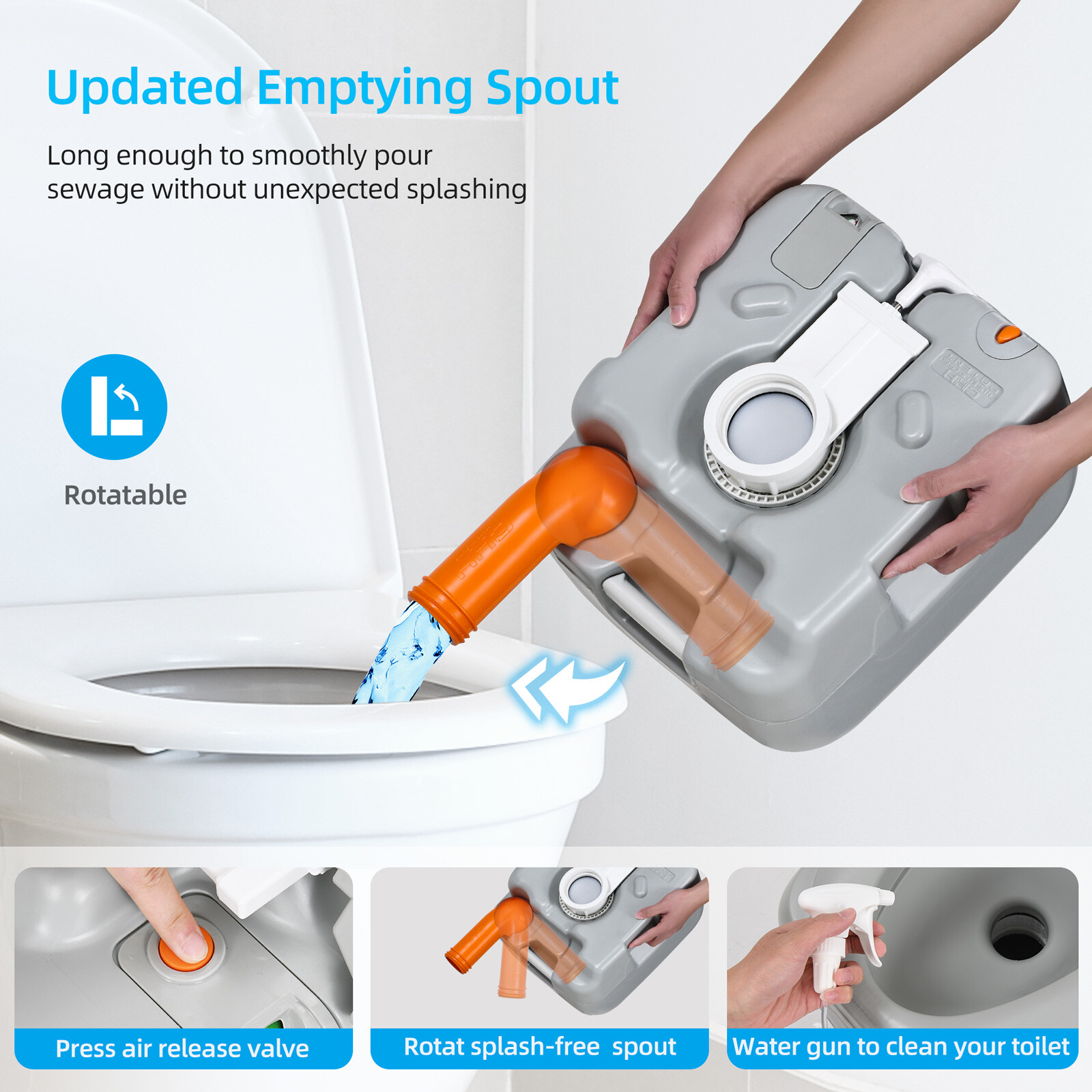 Portable Travel Toilet 5.8 Gallon RV Porta Potty W/Level Indicator Hand Sprayer