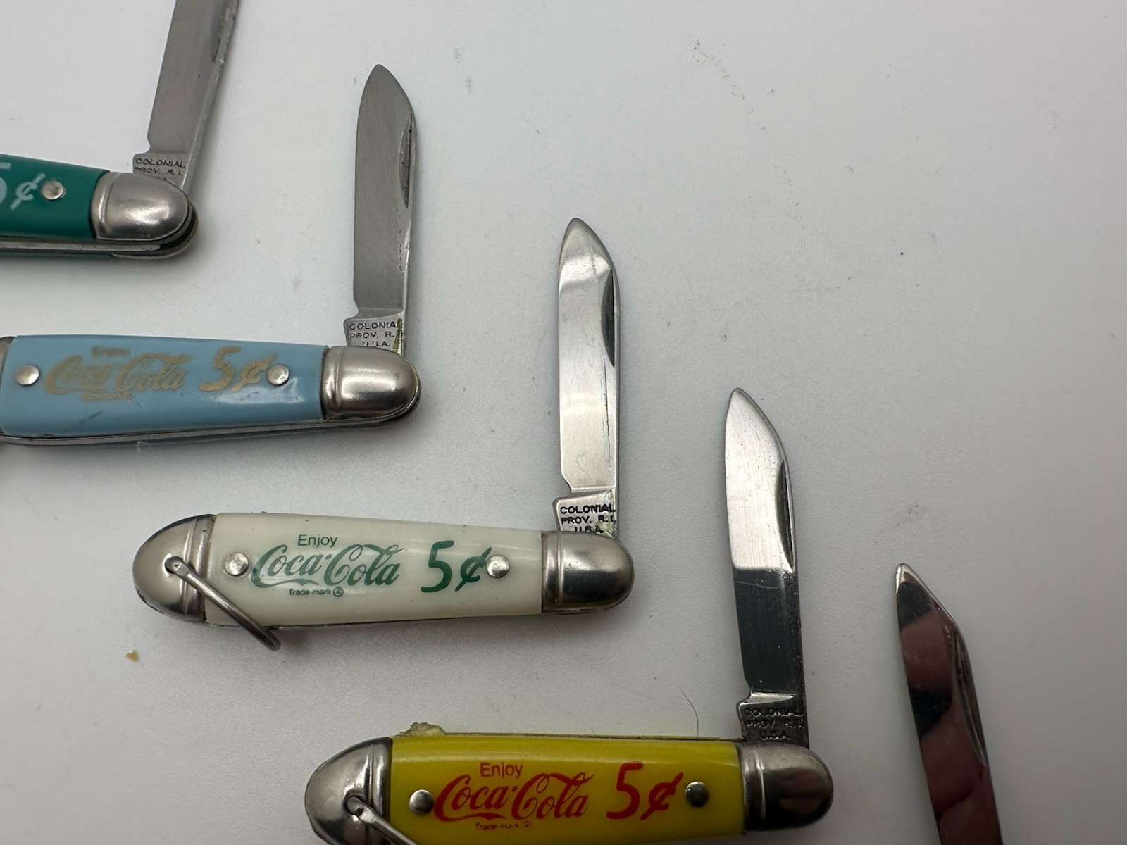 Vintage Colonial Prov, RI COCA COLA COKE 5 CENT Mini Pocket Knife 5 Variations