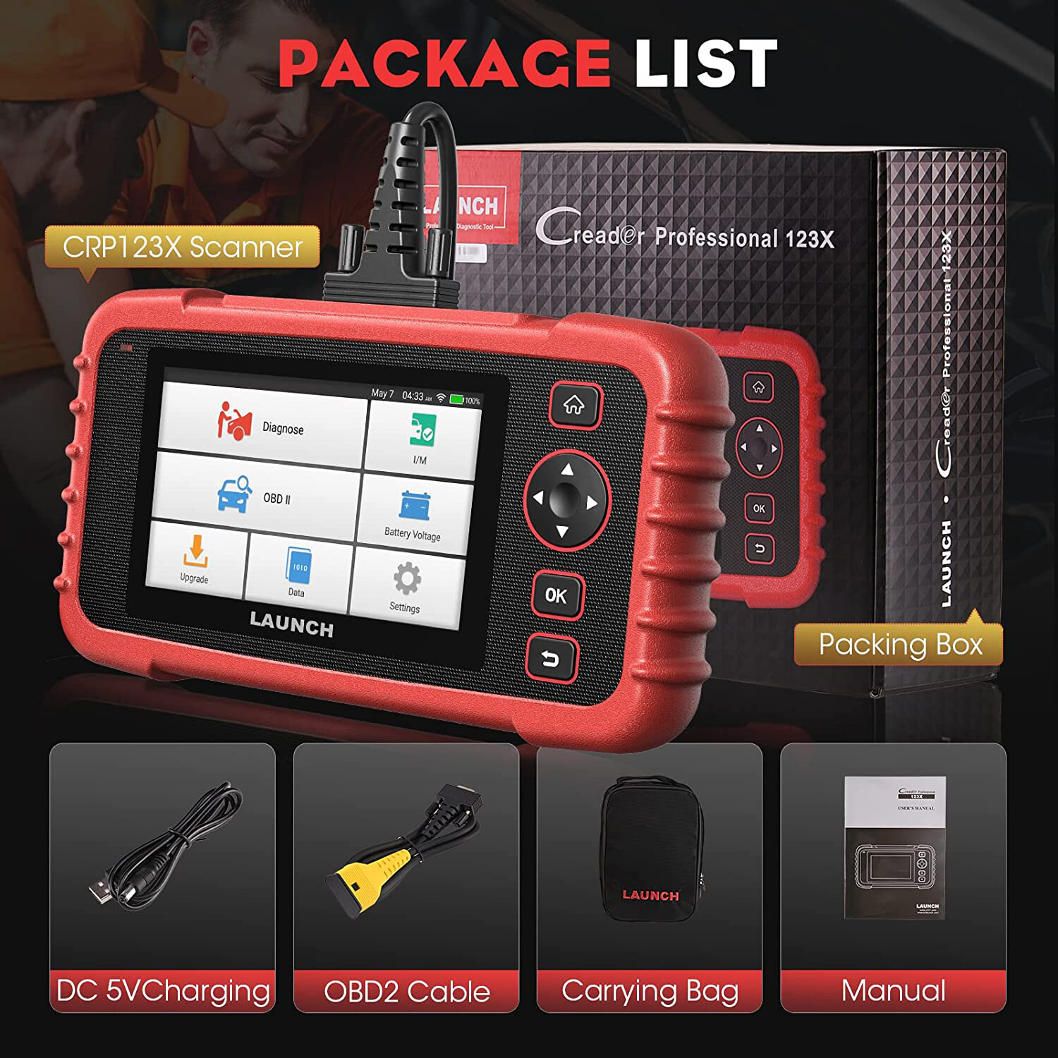 LAUNCH X431 CRP123X OBD2 Scanner ABS SRS Code Reader Oil SAS Car Diagnostic Tool