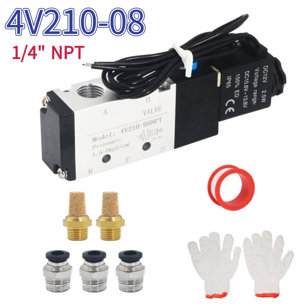 4V210-08 5 Way 2 Position Solenoid Pneumatic Air Valve 1/4"  NPT DC12V