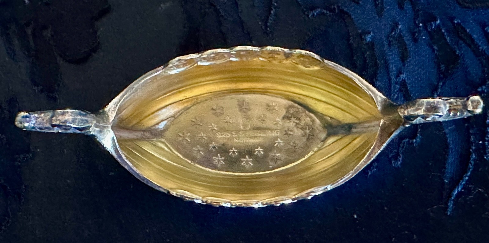 Theodore Olsen Norway Gilt Sterling Silver Blue Guilloche Viking Ship Salt