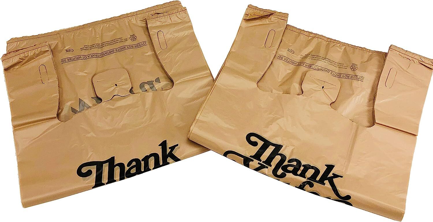 Bags 1/6 21 x 6.5 x 11.5 Heavy Duty .71 Mil Beige T-Shirt Plastic Shopping Bags