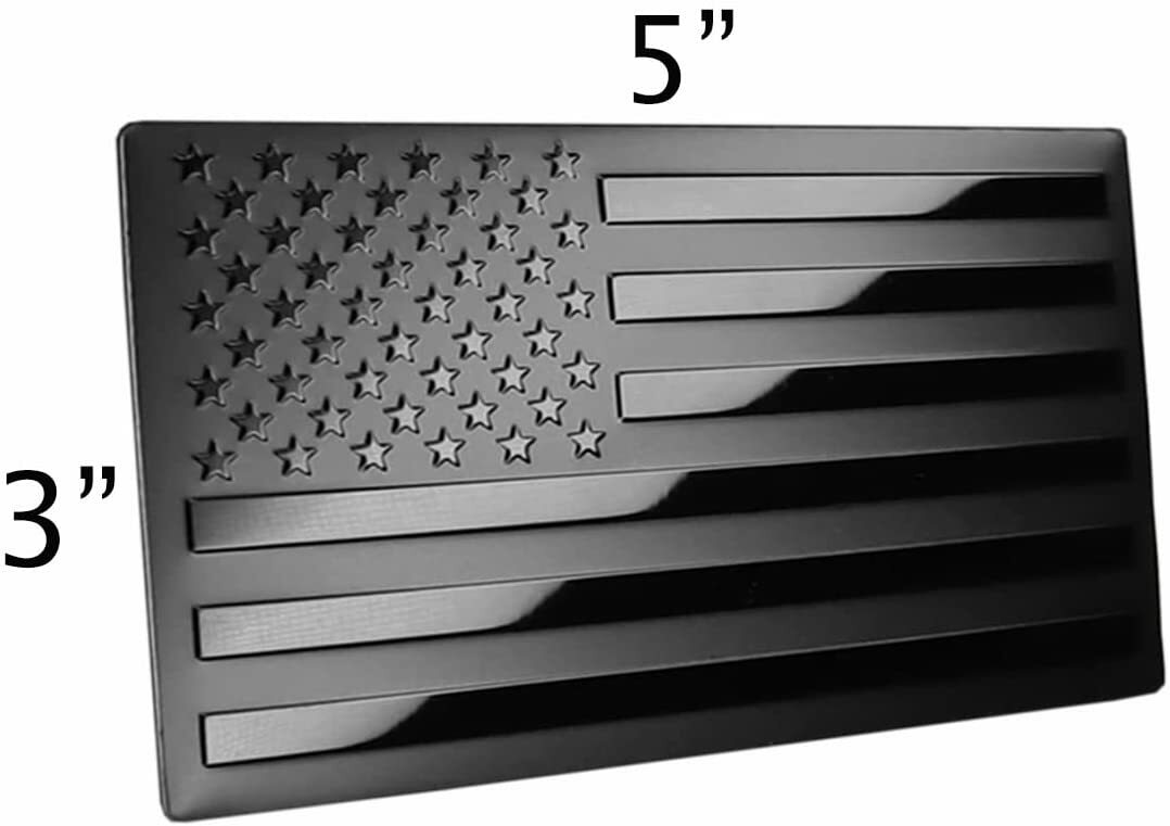 American Metal Flag Auto Fender Emblem for Cars Trucks (5"x3", Black -1 Pack)