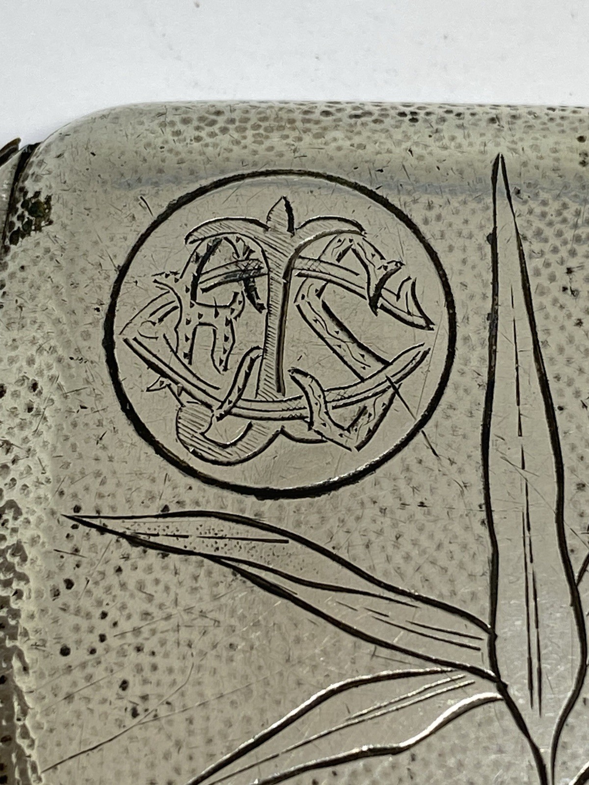 Antique Art Nouveau Silver Cigarette Case of Bamboo Design, E·S Anchor Mark 19th