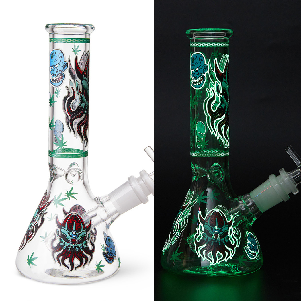 7.8" Octopus Fluorescent Glass Bong Glass Water Pipe Smoking Tobacco Beaker 14MM