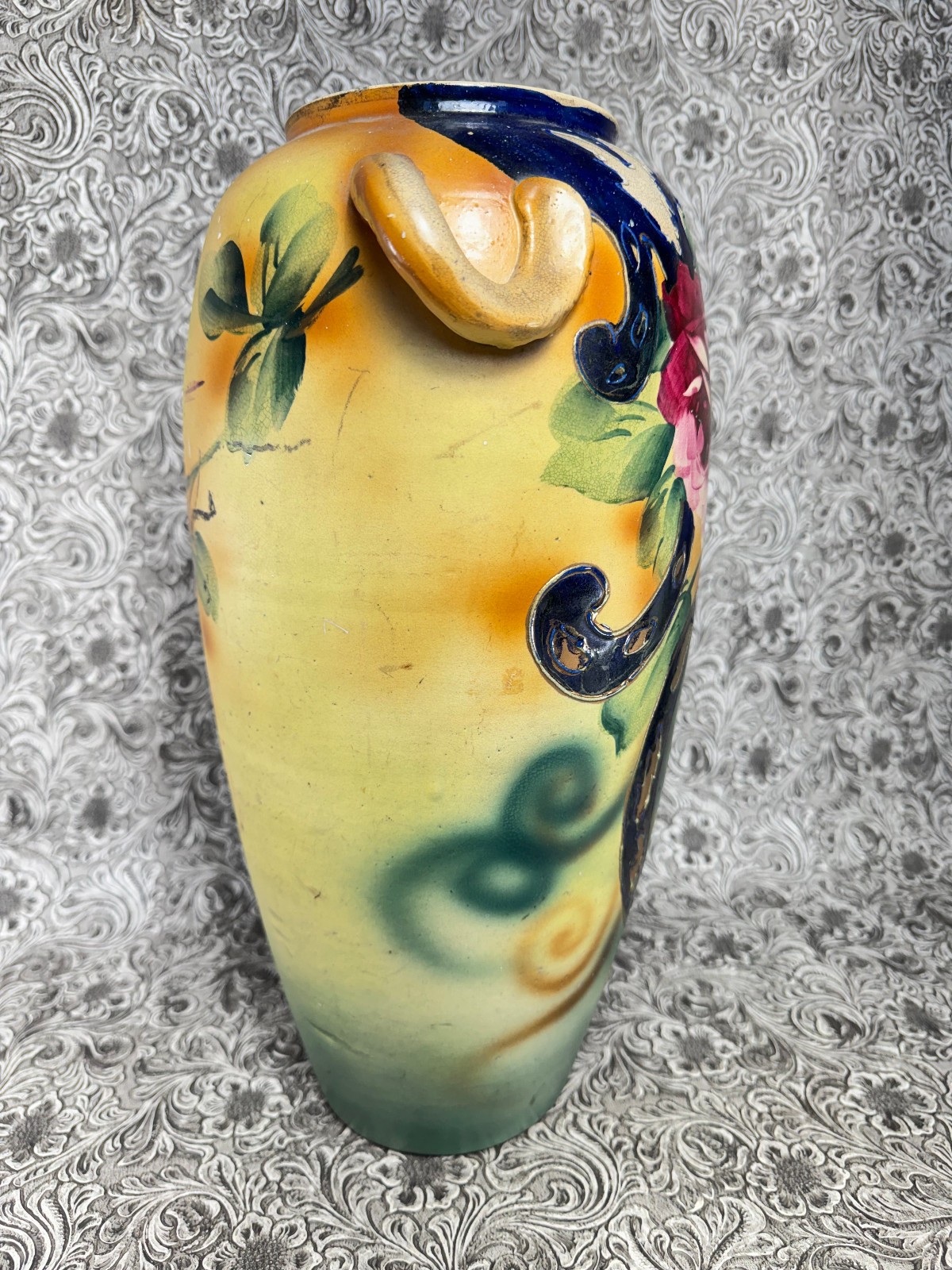 Antique Vase Earthenware Art Pottery Urn HUGE 16" Unmarked Italy Majolica