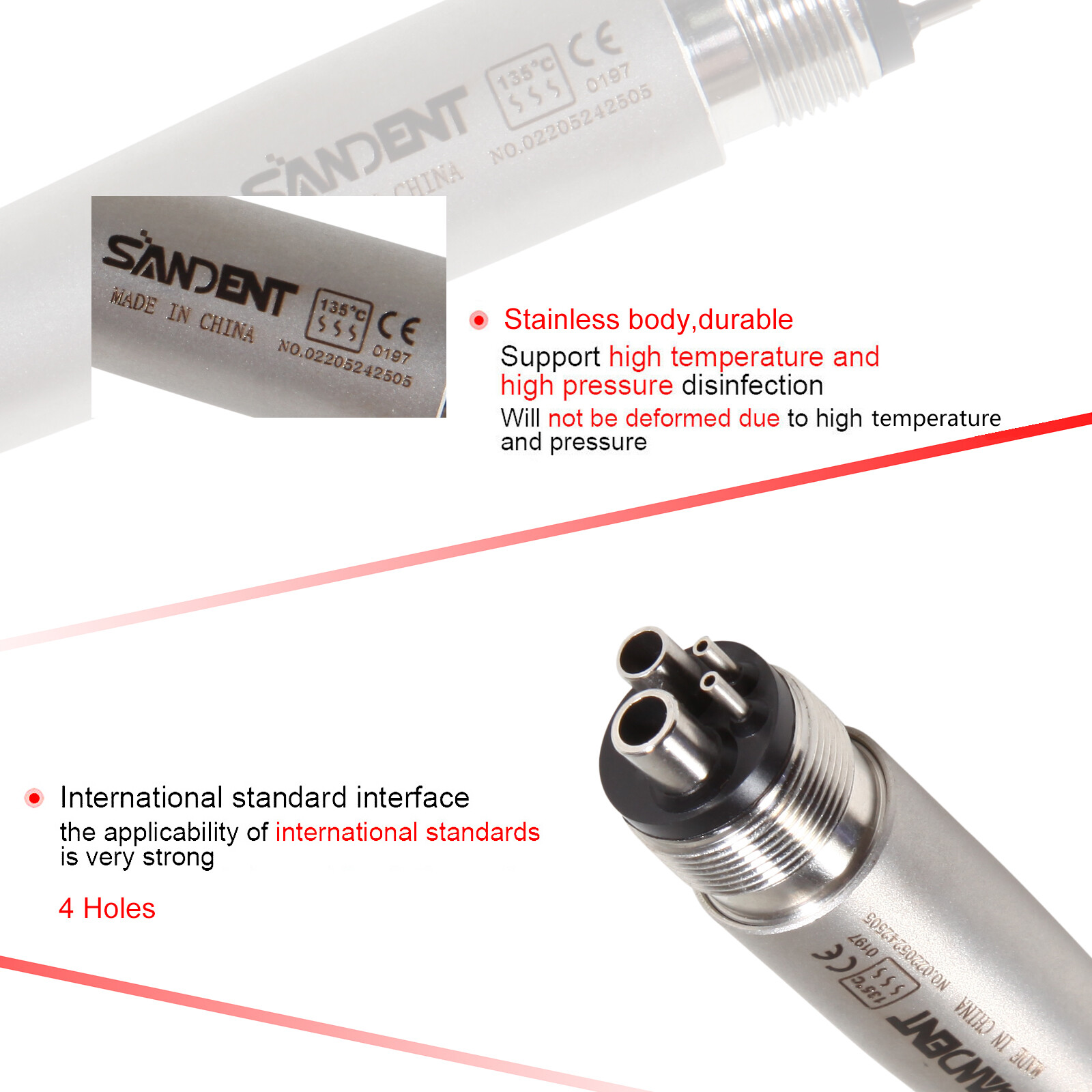 10pcs SANDENT NSK PANA MAX Style Dental High Speed Handpiece Push Button 4 Hole