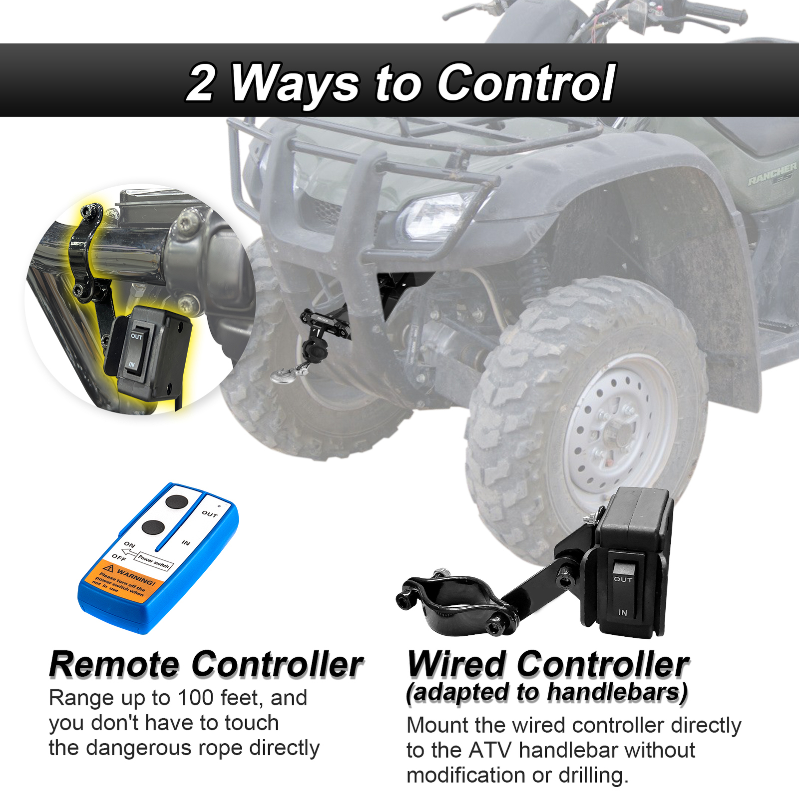 For Honda Rancher TRX350 / TRX400 3000LBS Winch and Mount Plate Kit 2000-2007