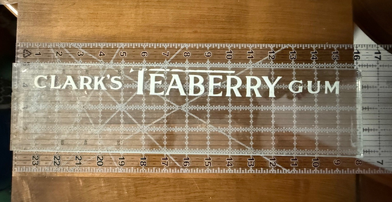 Clark's Teaberry Gum Clear and White Glass Advertising Glass Sign Display