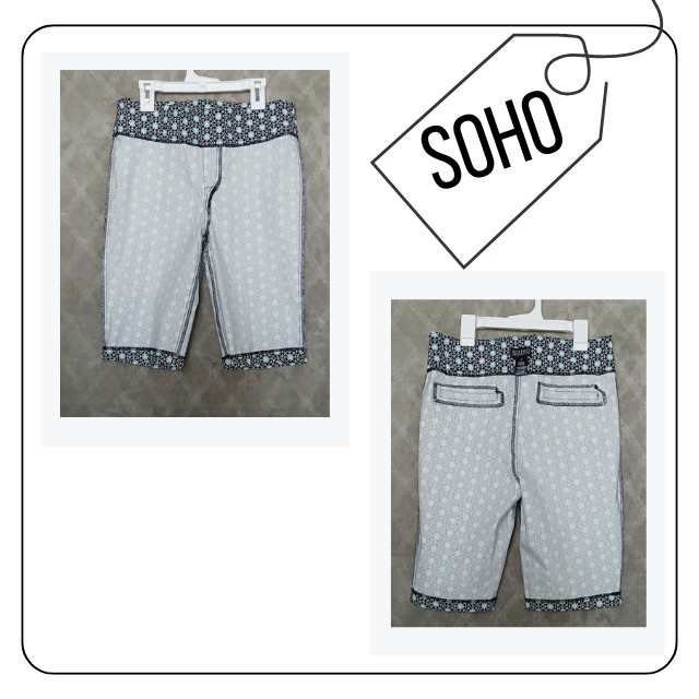 SOHO APPAREL LTD Shorts Womens Medium Black Geometric Bermuda Stretch 10 Inseam