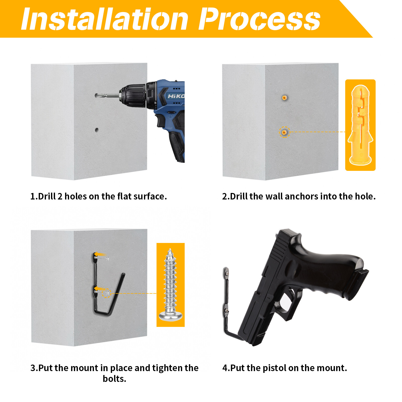 6PCS Pistol Wall Mount Handgun Rack Hooks Organizer New