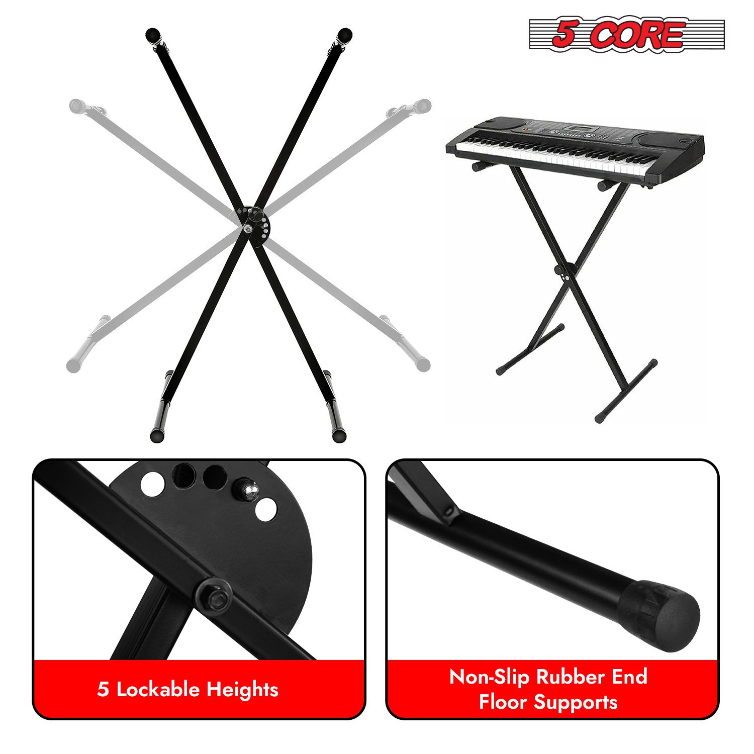 5 Core Keyboard Stand Adjustable Professional Metal Electric for 49 61 76 Key