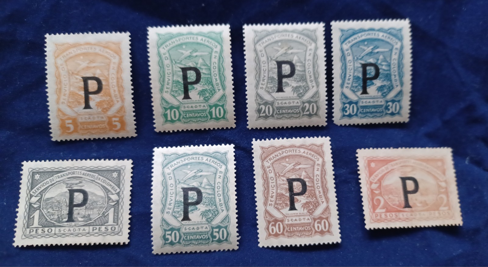COLOMBIA 1923 AIRMAIL SCADTA - PANAMA P Ovpts - Sc#'s CLP56,57,59,60,61,62,63,64