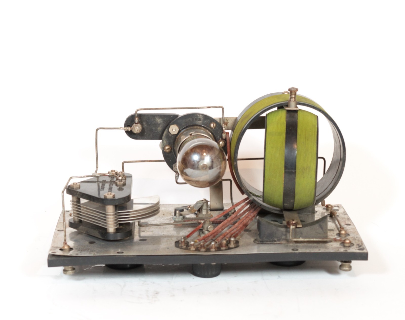 Excellent 1922 Tuska 224 Radio w/Kellogg Headset & Amber Glass 201 Tube * Works